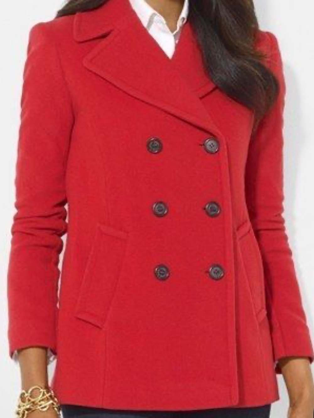 Ralph Lauren Wool 4 Double-Breasted Pea Coat Heritage Red Business Casual Cherry